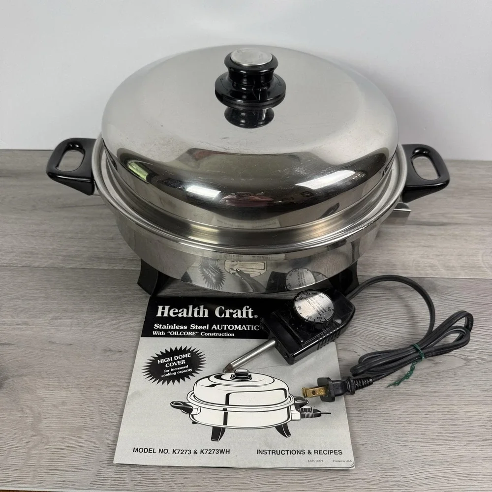 Health Craft Stainless Electric Skillet Automatic Oil Core Silver K7273 USA
